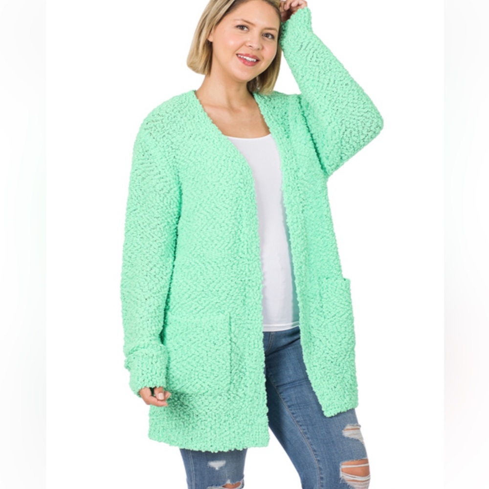 Zenana mint long sleeve fuzzy open front cardigan, NWT BOUTIQUE